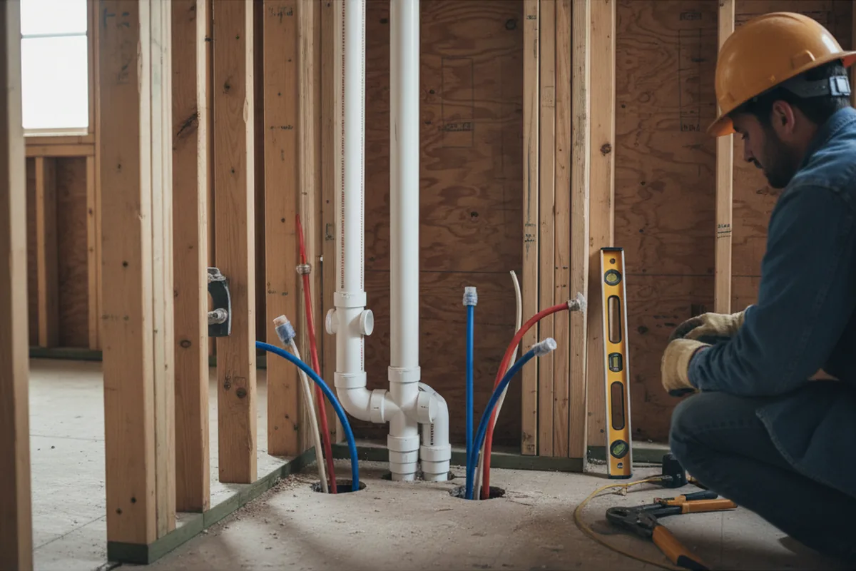 Drain and supply rough-in during Drain Cleaning in Blanchard